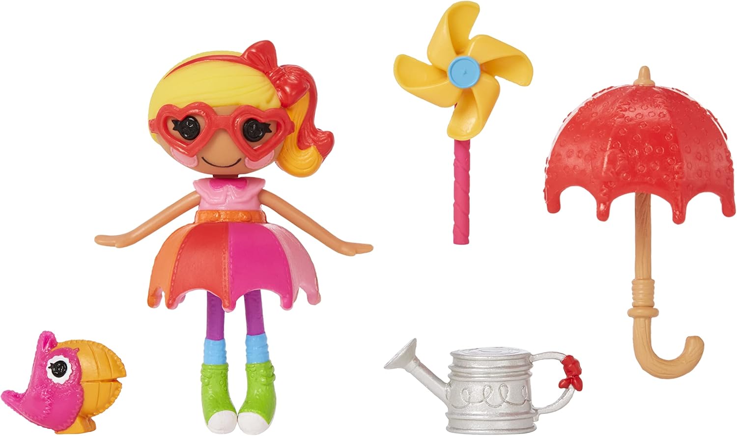3" Colorful Doll with Umbrella, Watering can & More Accessories